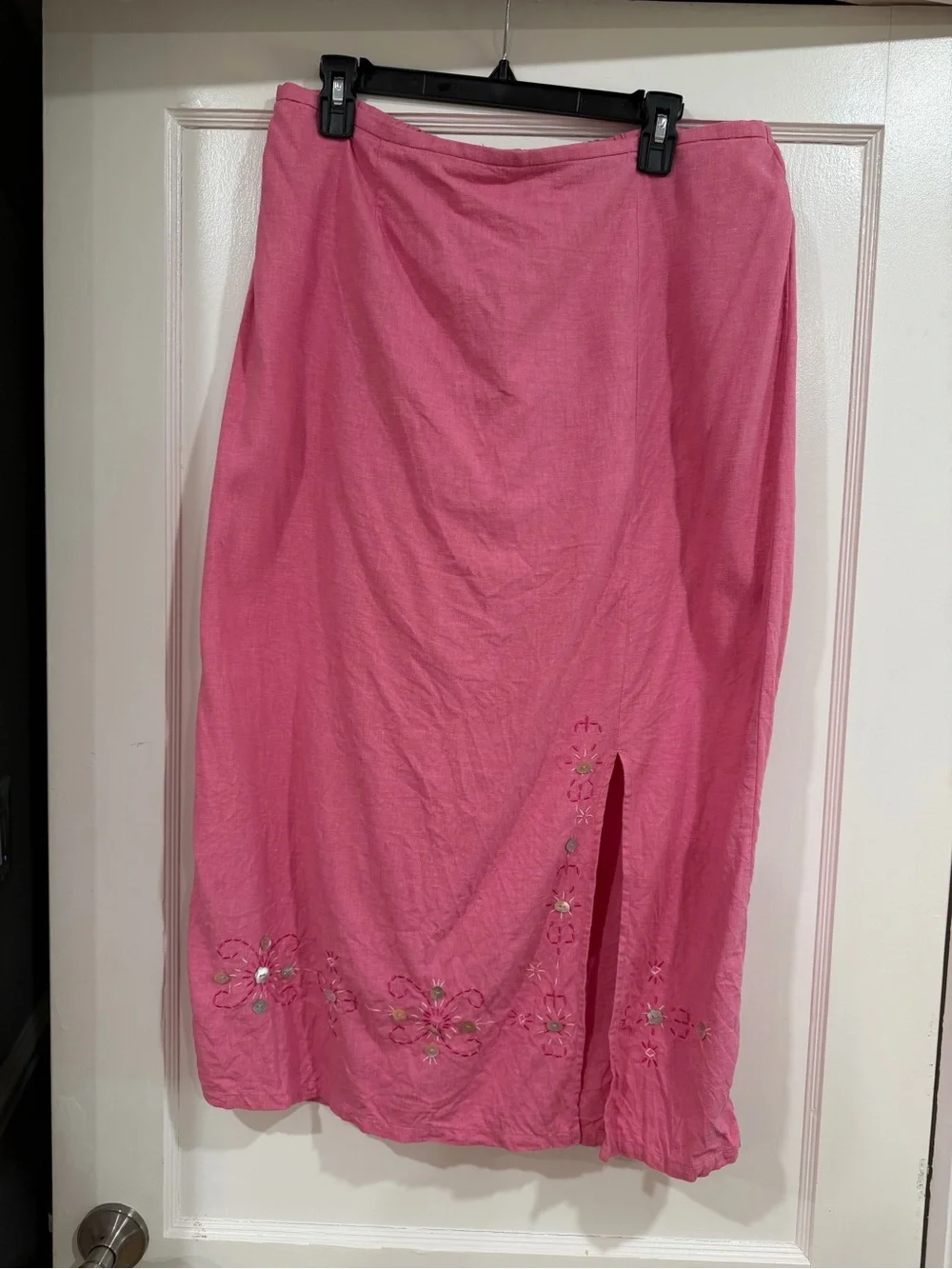 Requirements Pink Embroidered Midi Skirt with Side Slit